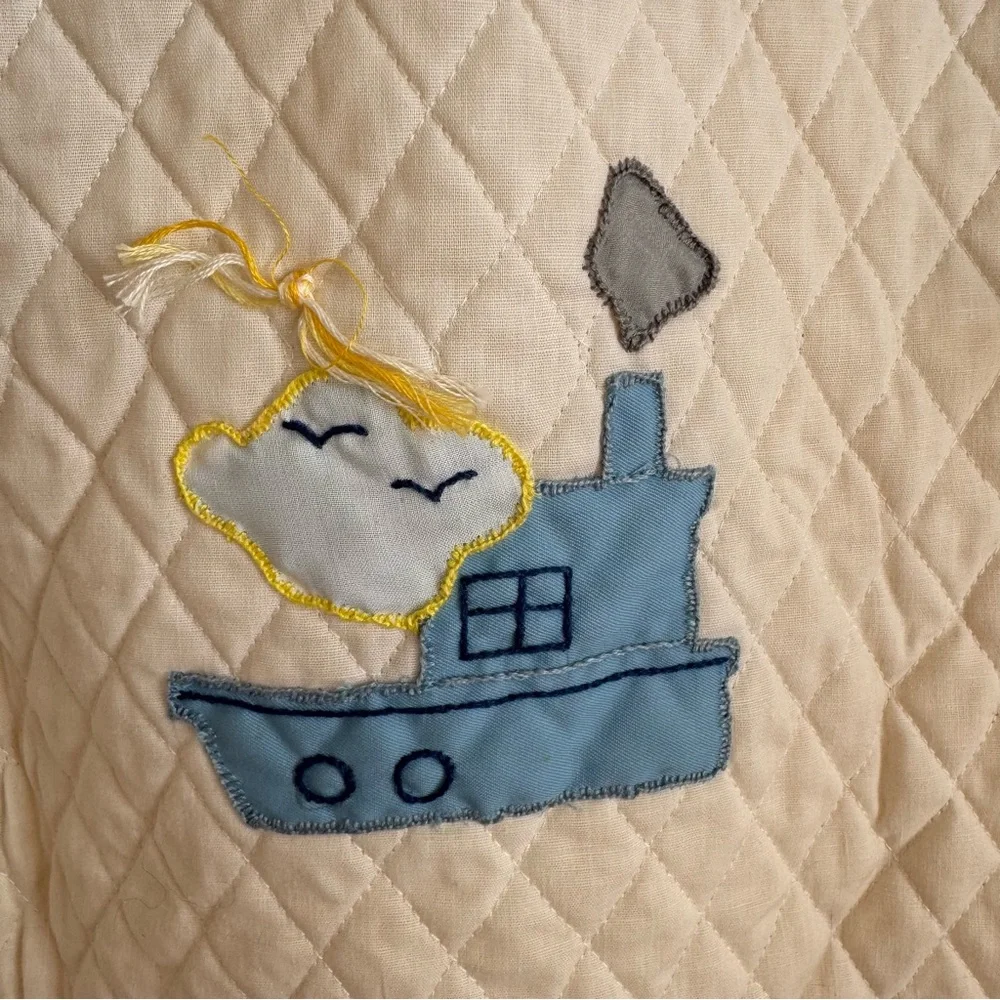 Vintage Hand Stitched Embroidered Aplique Baby Quilt Unisex